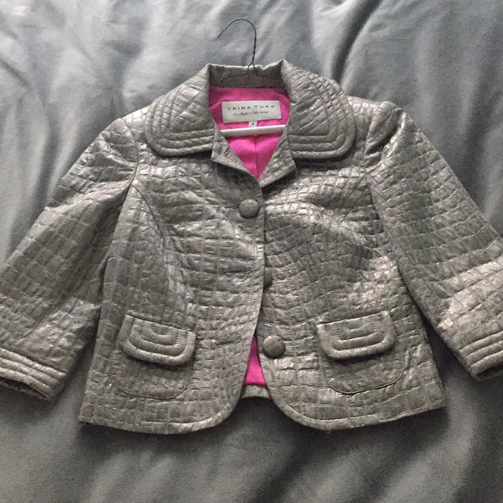 Trina Turk silver quarter sleeve jacket